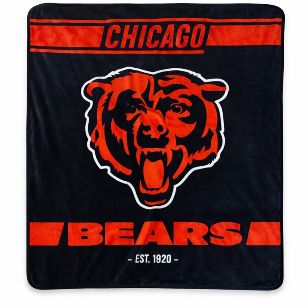 Chicago Bears Sherpa Throw Blanket | Navy & Orange | NFL | Est. 1920